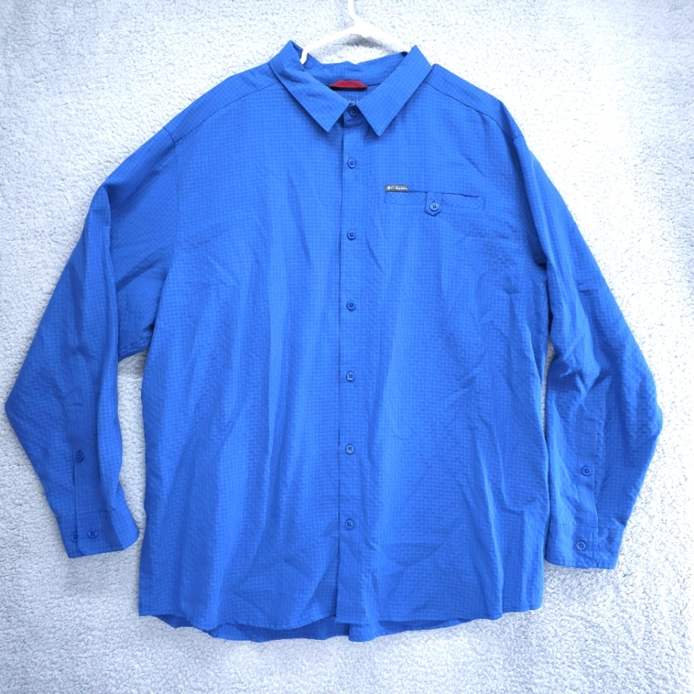 Columbia Omni Shade Long Sleeve Button Up Sun Protection Blue Check Mens XXL